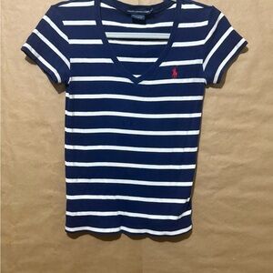 Ralph Lauren Blue and White Fitted Polo T-Shirt